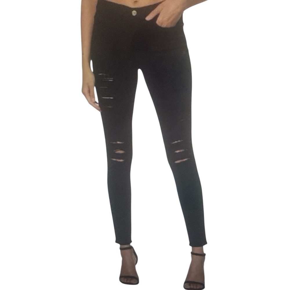 Frame Denim Jean Leggings Womens Le Skinny de Jeanne Mid Rise Black Distressed